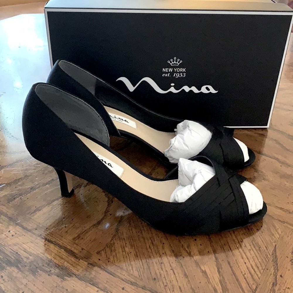 Nina Contesa Black Satin Heels